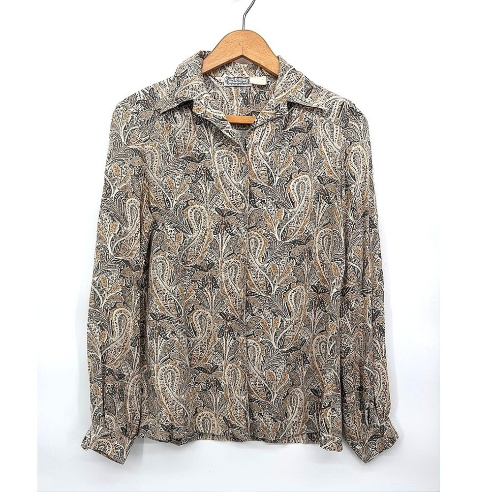 The Villager Blouse Paisley Long Sleeve Button Up Earthy Vintage Retro Size 12